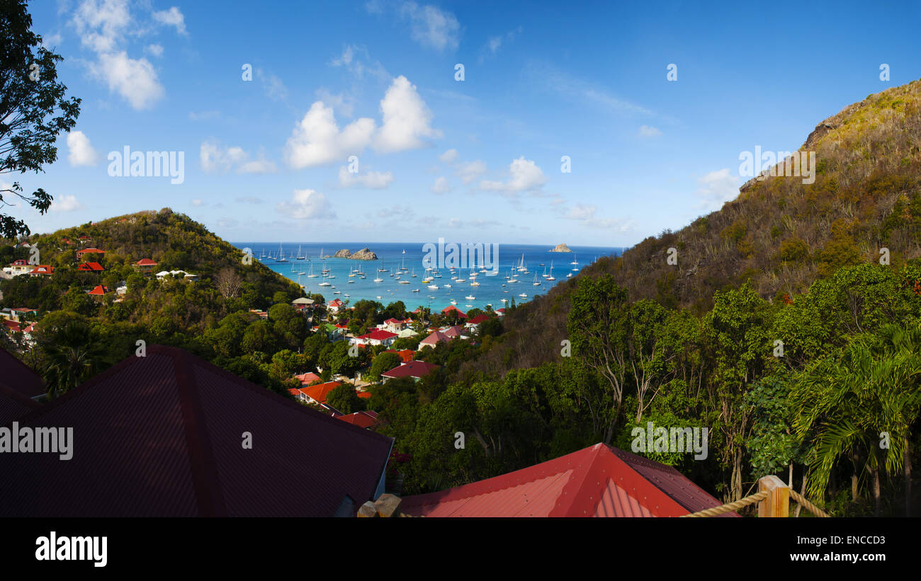 St Barth, St. Barths, Saint-Barthélemy, French West Indies, Antille Francesi: il Mar dei Caraibi visto dal villaggio di Corossol Foto Stock