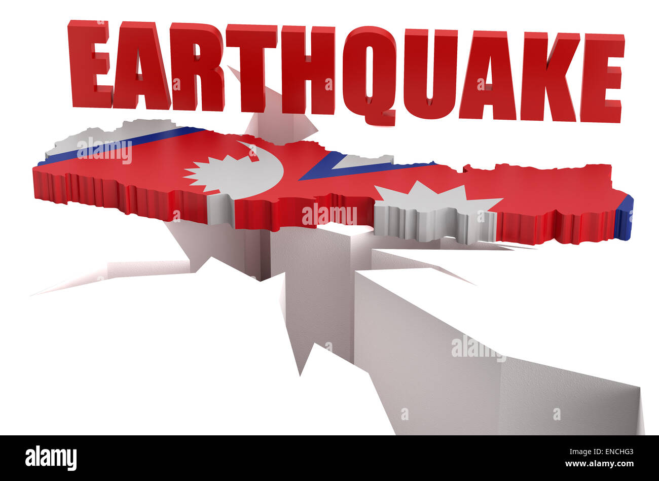 Terremoto in Nepal concetto isolato su sfondo bianco Foto Stock