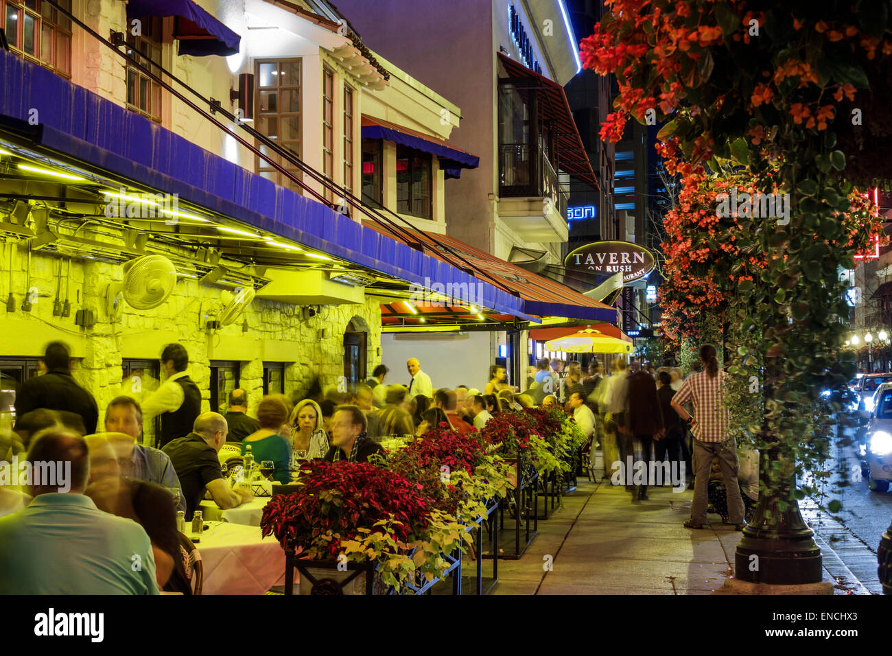 Chicago Illinois, Gold Coast Historic District, quartiere, vita notturna sera dopo il tramonto, ristoranti, Tavern on Rush, Carmines, ristoranti per Foto Stock