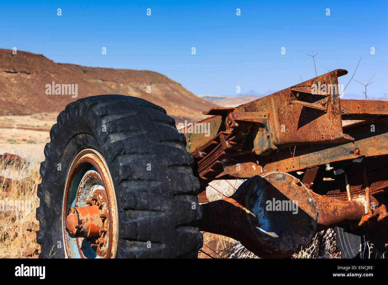 Chiudere parte di auto rottamata deserto di Damaraland, Namibia, Africa. Foto Stock