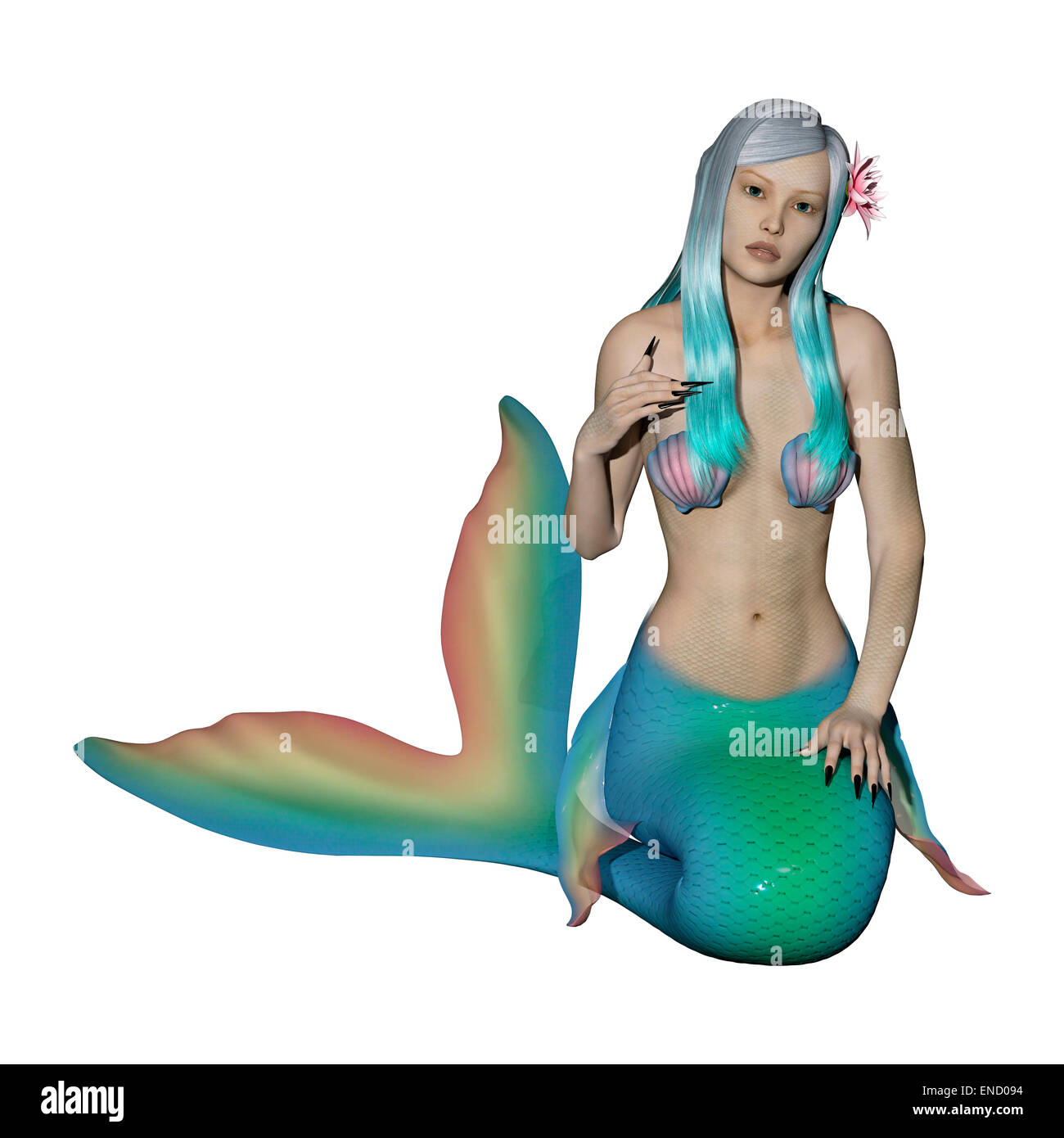 3D render digitale di un bellissimo fantasy mermaid isolati su sfondo bianco Foto Stock 3D render digitale di un bellissimo fantasy mermaid isolati su sfondo bianco Foto Stock