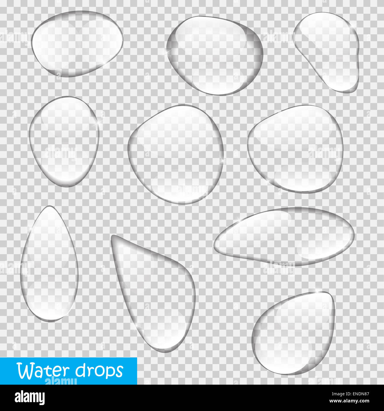 Realistico di gocce d'acqua impostato su sfondo trasparente illustrazione vettoriale EPS10 Foto Stock