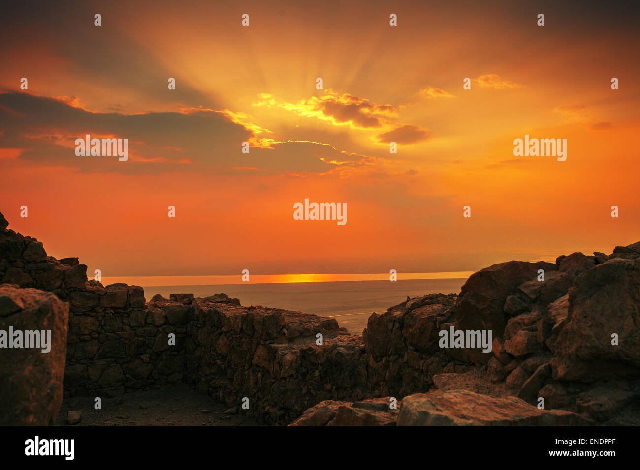 Bellissima alba sulla fortezza di Masada Foto Stock