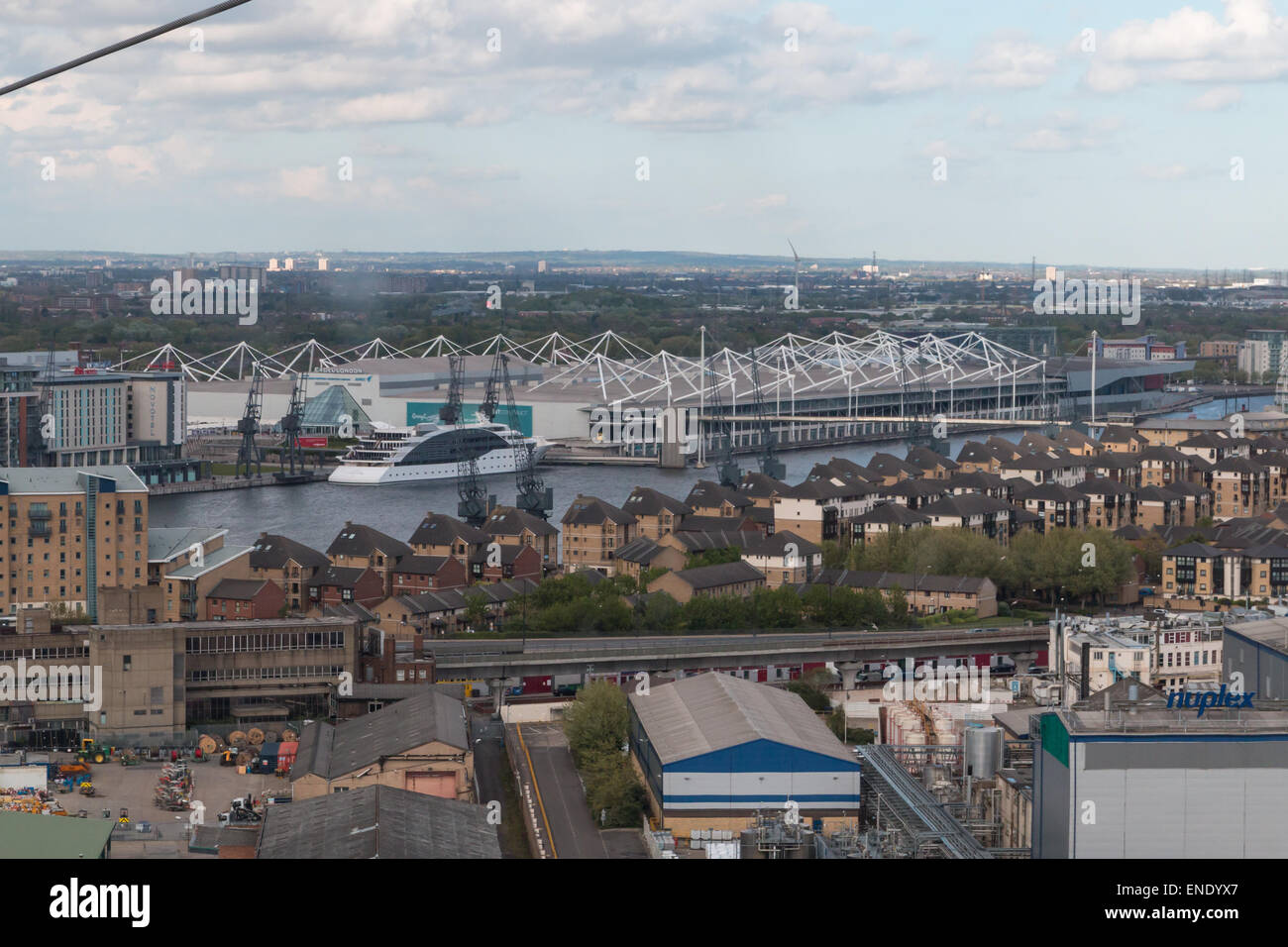 Excel conference centre di Londra visto da sopra Foto Stock