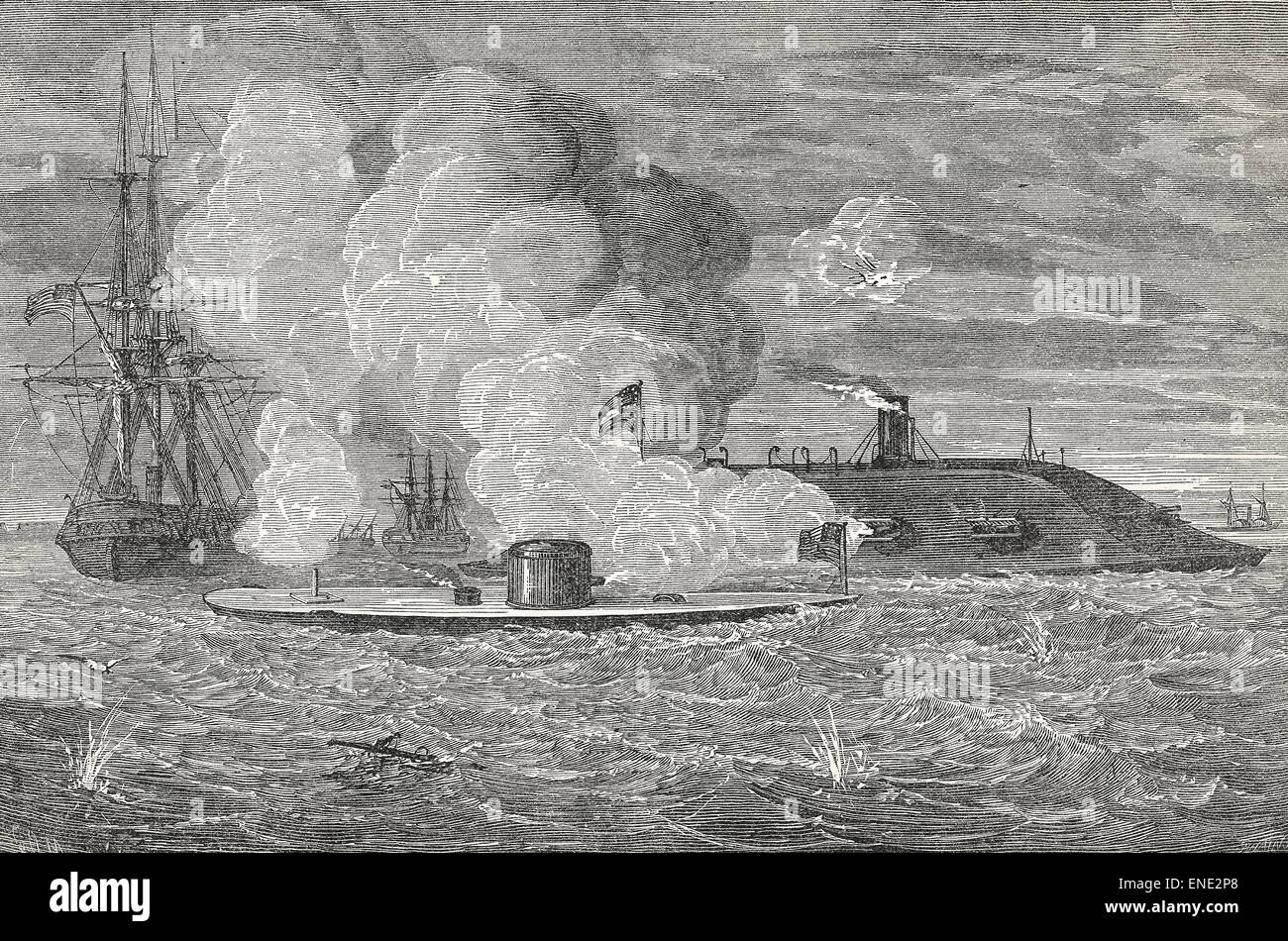 Lotta tra il monitor e il Merrimac Foto Stock