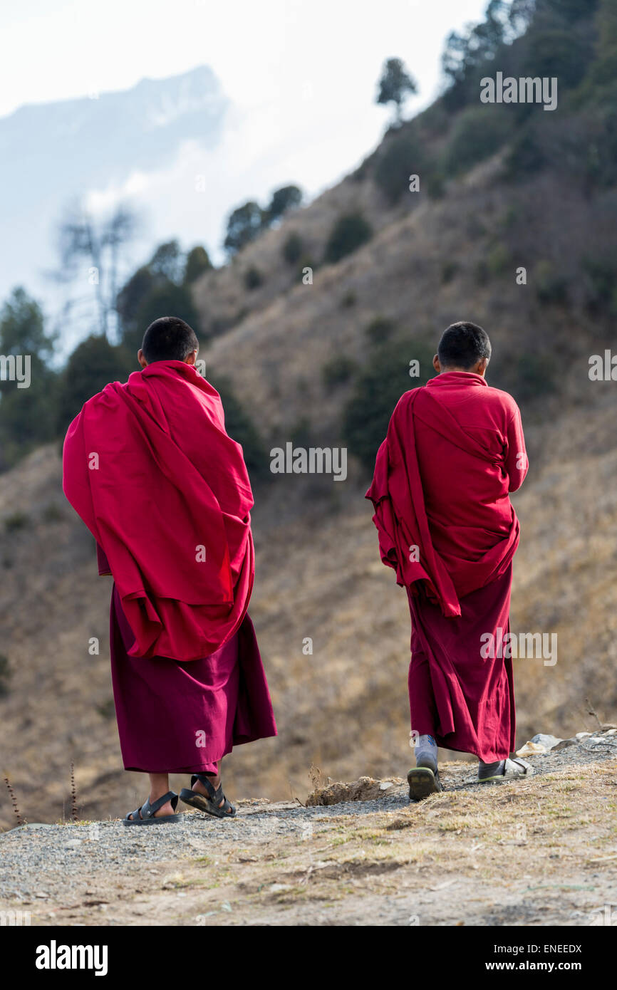 I monaci buddisti, Phobjikha Valley, Western Bhutan - Asia Foto Stock