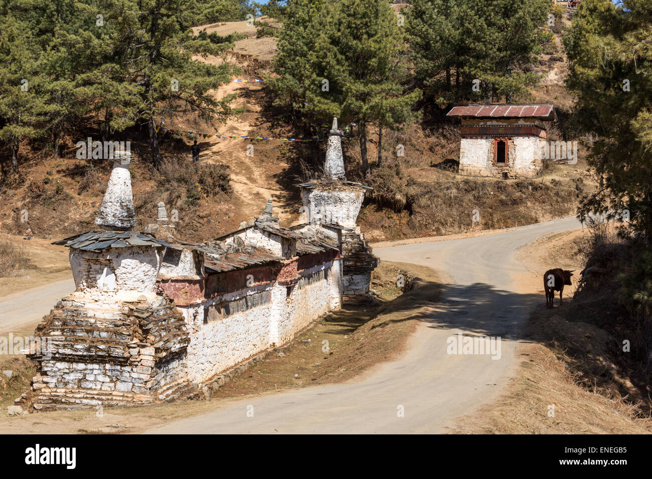 Mane parete vicino il monastero Gangtey, Phobjikha Valley, Western Bhutan - Asia Foto Stock