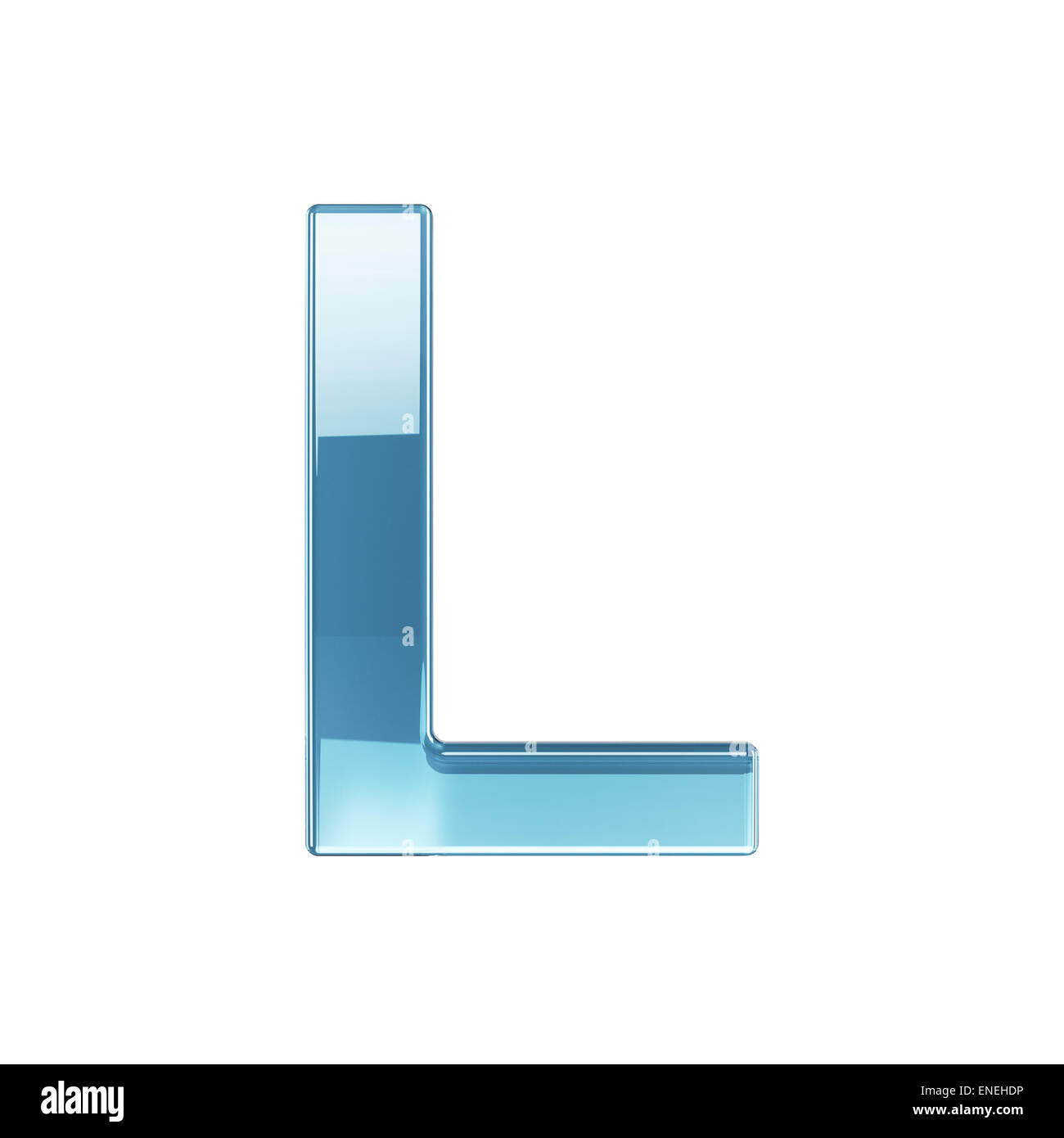 3D render di vetro trasparente lucido alfabeto simbolo a lettera - L. isolati su sfondo bianco Foto Stock