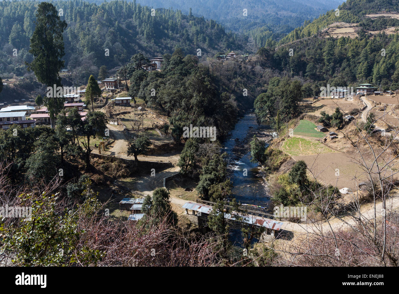 Ponte sul fiume Nikachhu, Chazam, Wangdue Phodrang, Western Bhutan - Asia Foto Stock