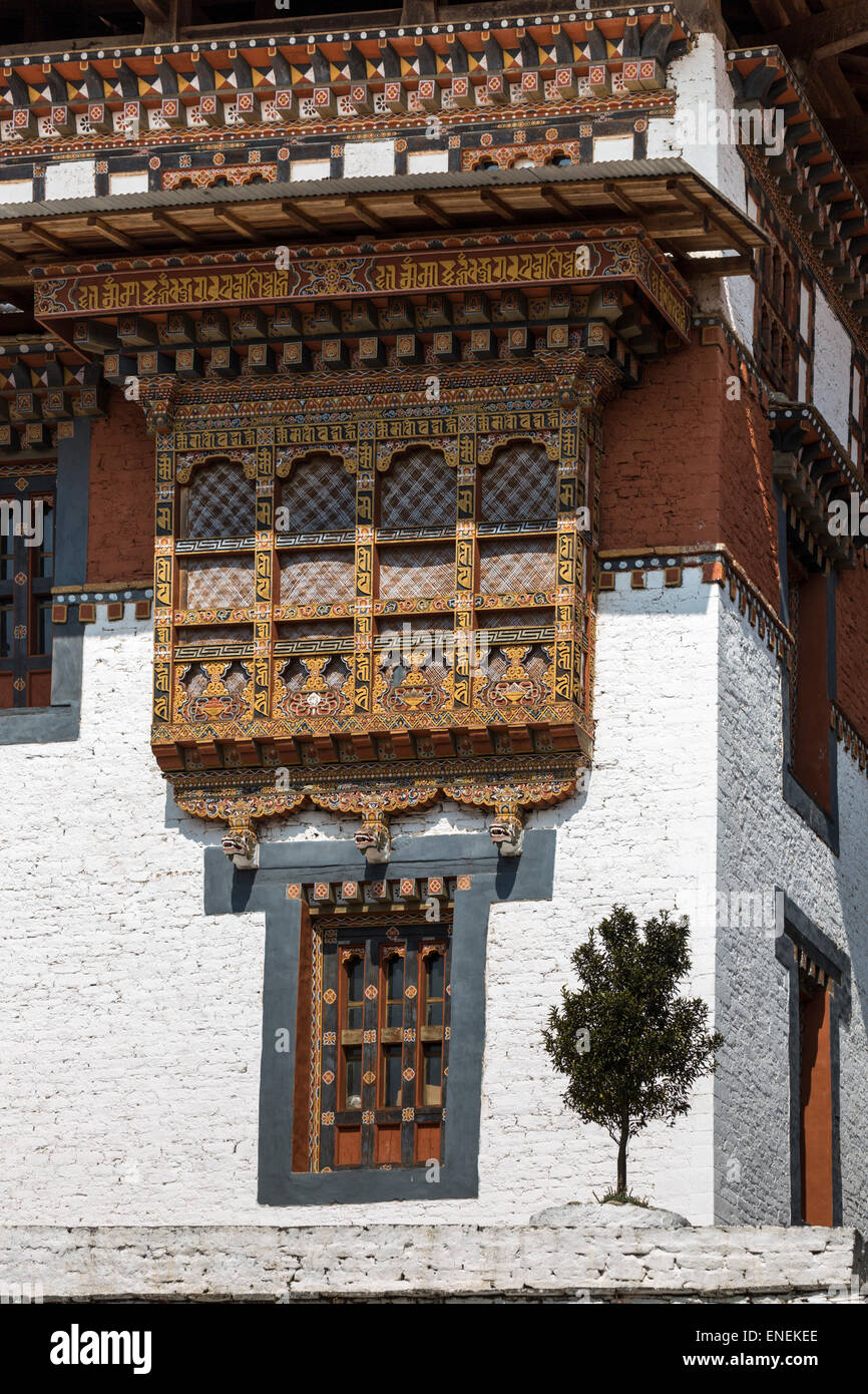 Dettagli architettonici, Trongsa Dzong, Trongsa, Bhutan Centrale, Asia Foto Stock