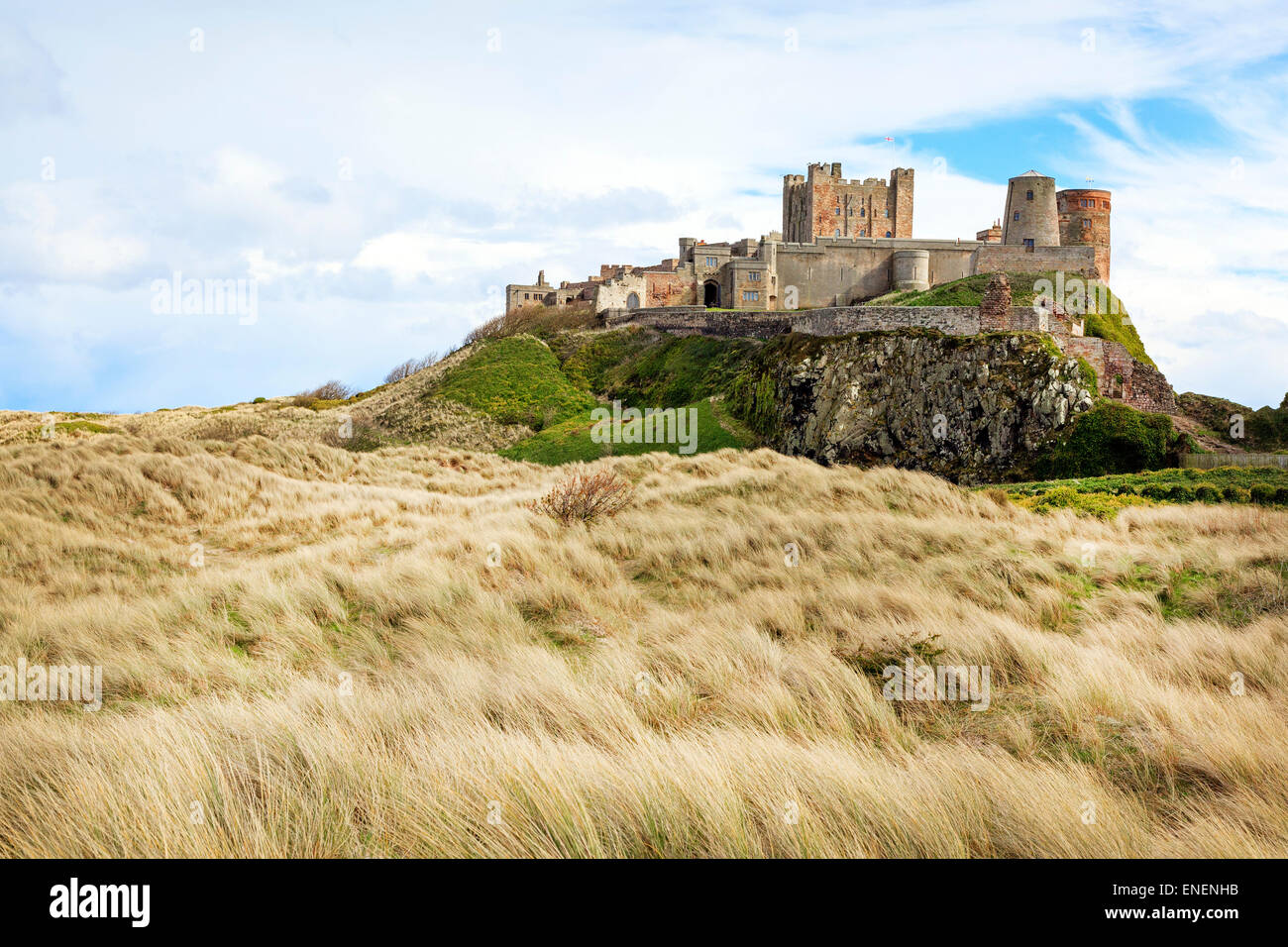 Il castello di Bamburgh, Northumberland, England, Regno Unito Foto Stock