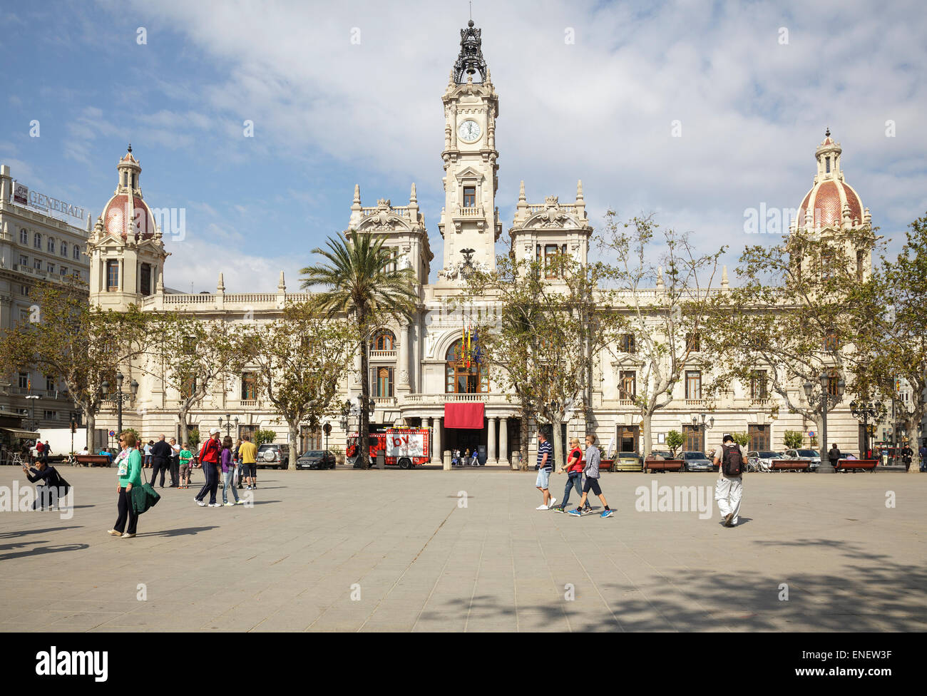 Plaza del Ayuntaminento con il Municipio, Valencia, Spagna Foto Stock