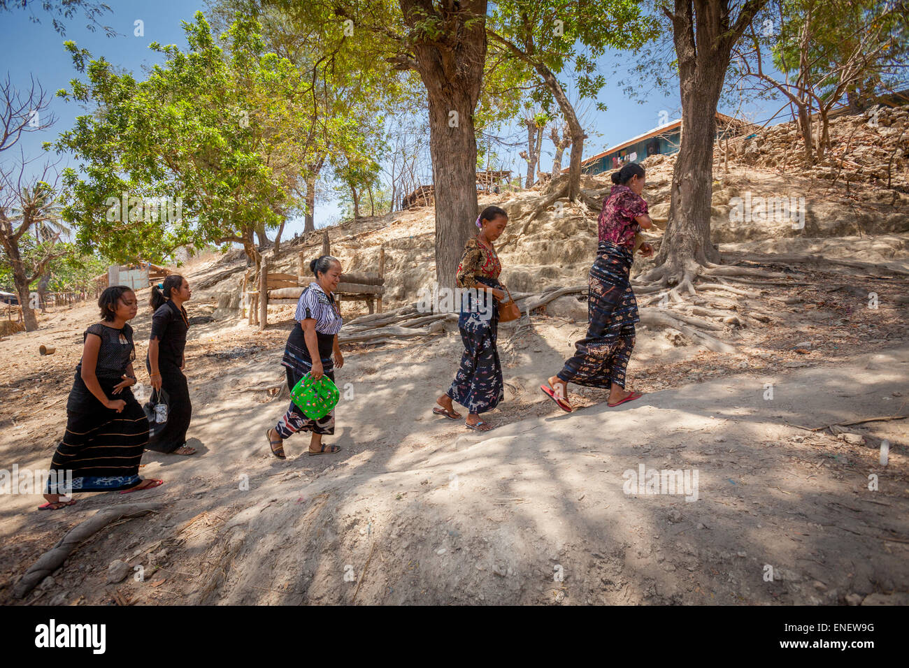 Locali di donne che indossano abiti tradizionali. Isola di Sumba, Indonesia. Foto Stock
