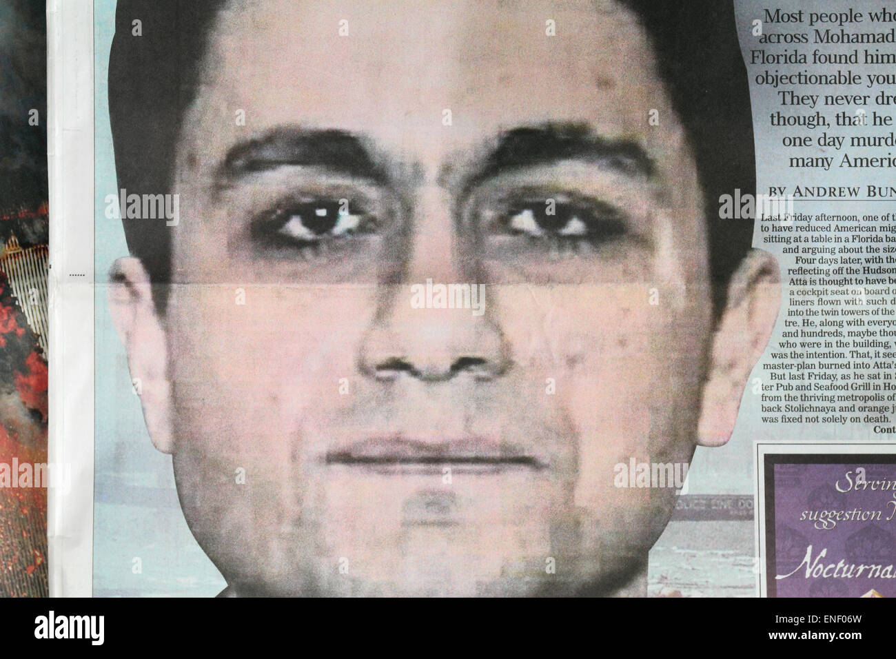 Giornali Britannici mostrano Mohamed Atta, il leader terrorista dell'11 settembre 2001 gli attacchi terroristici contro gli Stati Uniti. Foto Stock