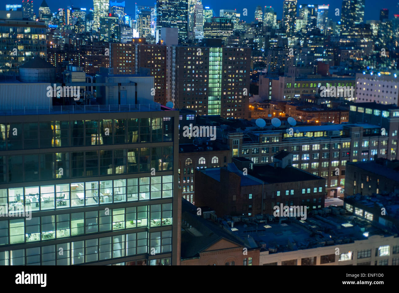 New York City, NY, USA, panoramiche notturne, City Scapes / Skylines US Cities from Top, Greenwich Village, Manhattan, edifici della città Foto Stock