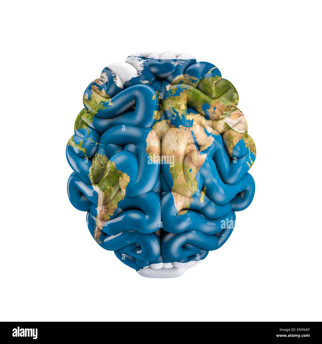 3D render del cervello umano come il pianeta Terra Foto Stock