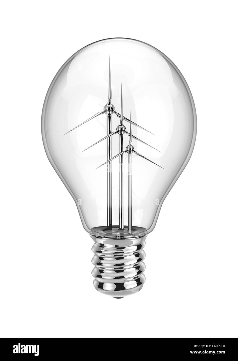 3D render di lampadina con turbine eoliche Foto Stock