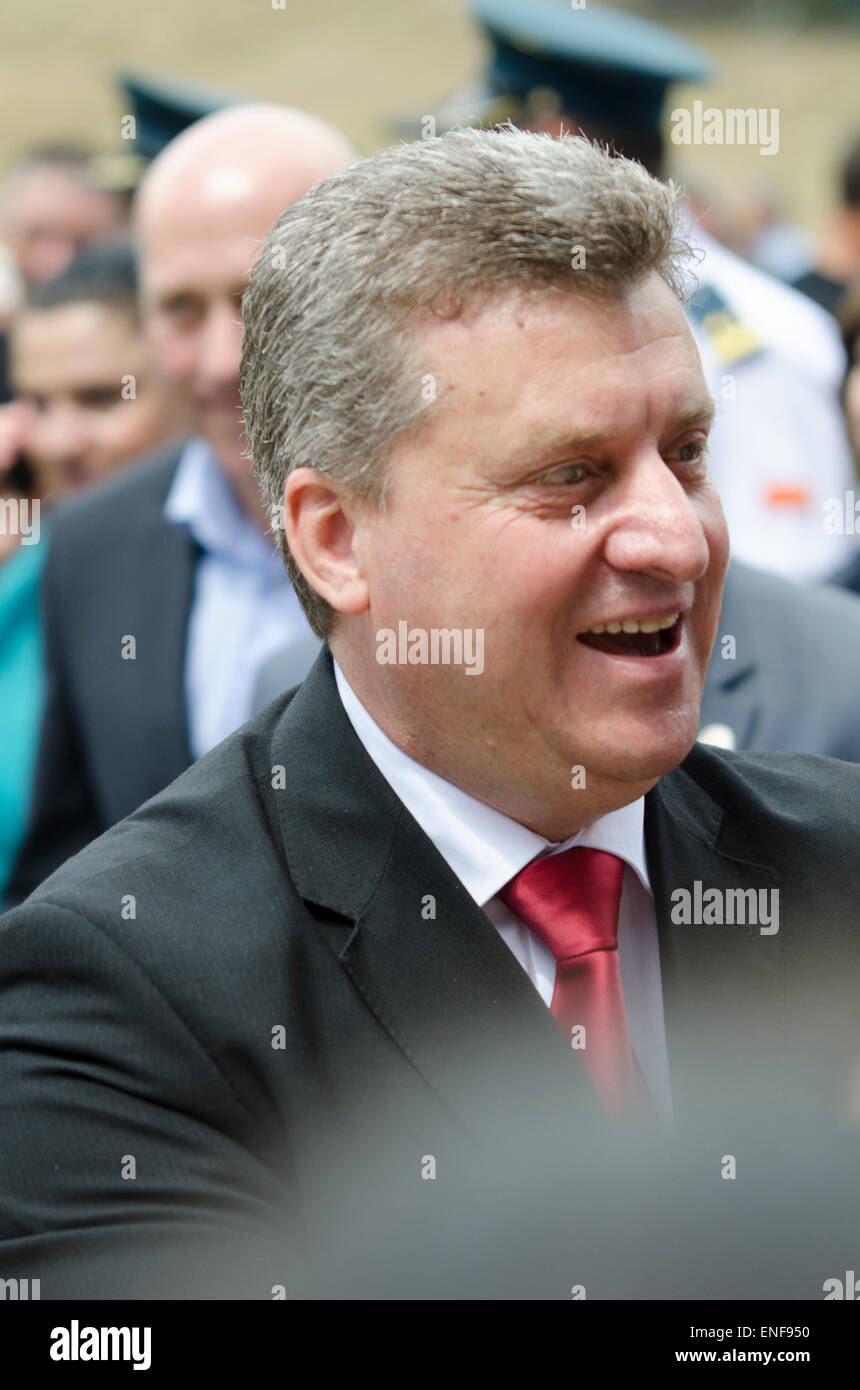 Presidente della Repubblica di Macedonia, gjorge Ivanov, il giorno della repubblica, meckin kamen, krusevo, r. macedonia 2 agosto 2012 Foto Stock