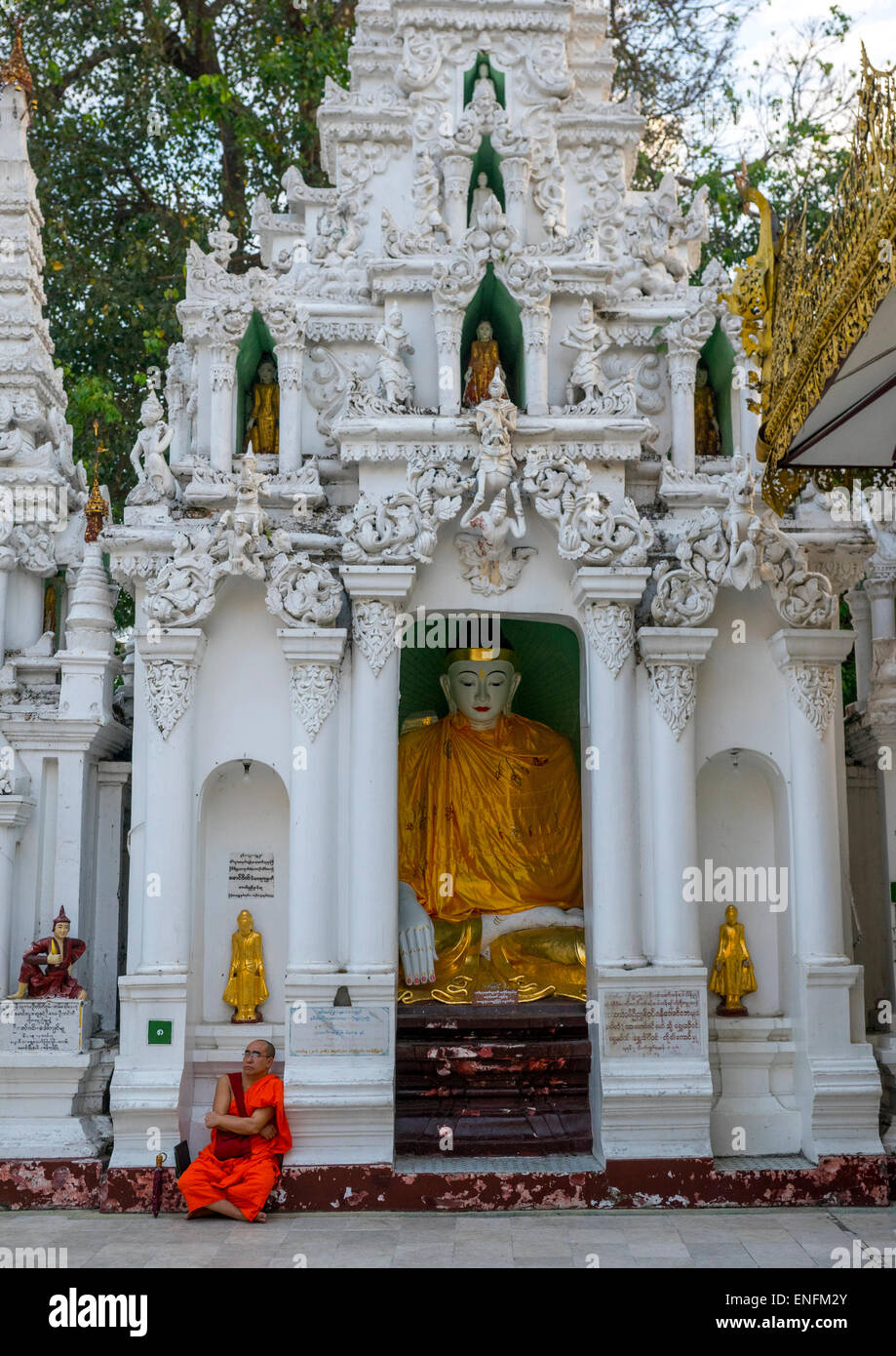 Monaco di Shwedagon pagoda Yangon, Myanmar Foto Stock