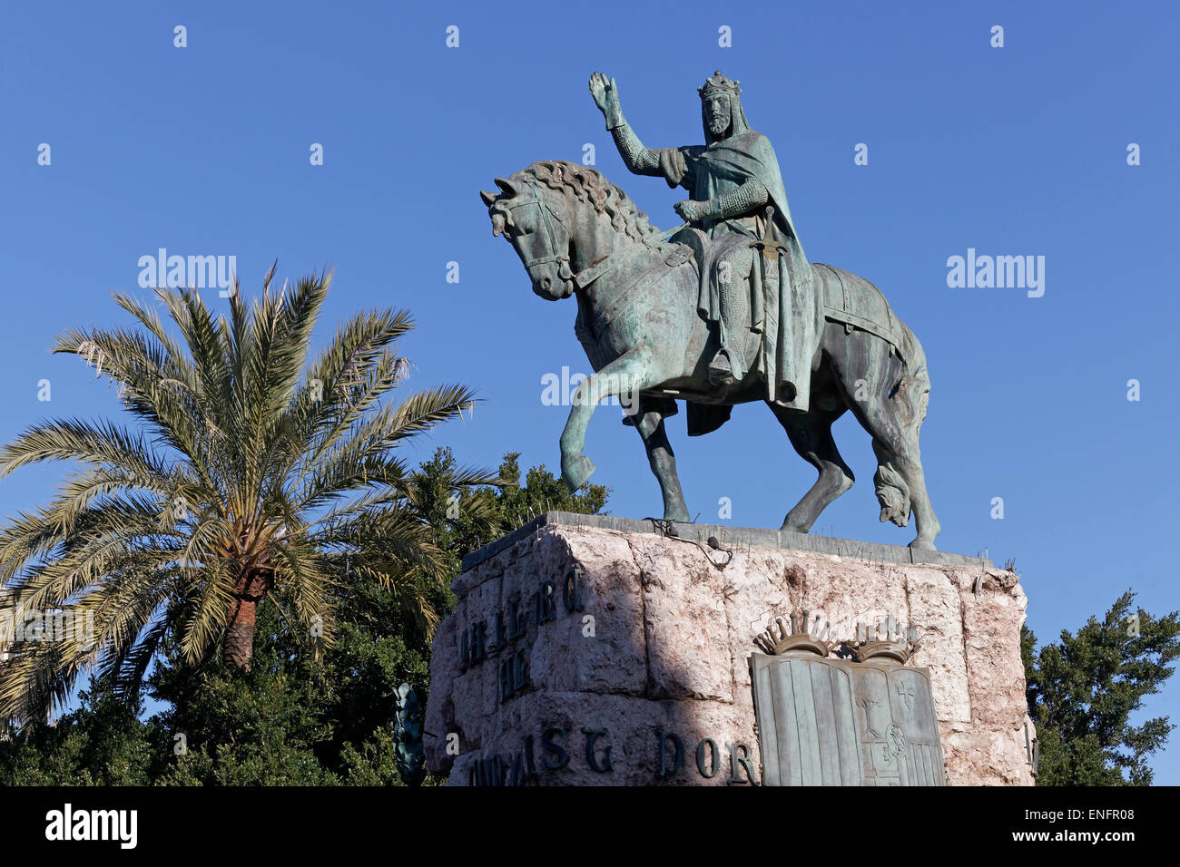 Statua di Re Jaime I, Plaza Espana, Palma de Maiorca, Maiorca, isole Baleari, Spagna Foto Stock