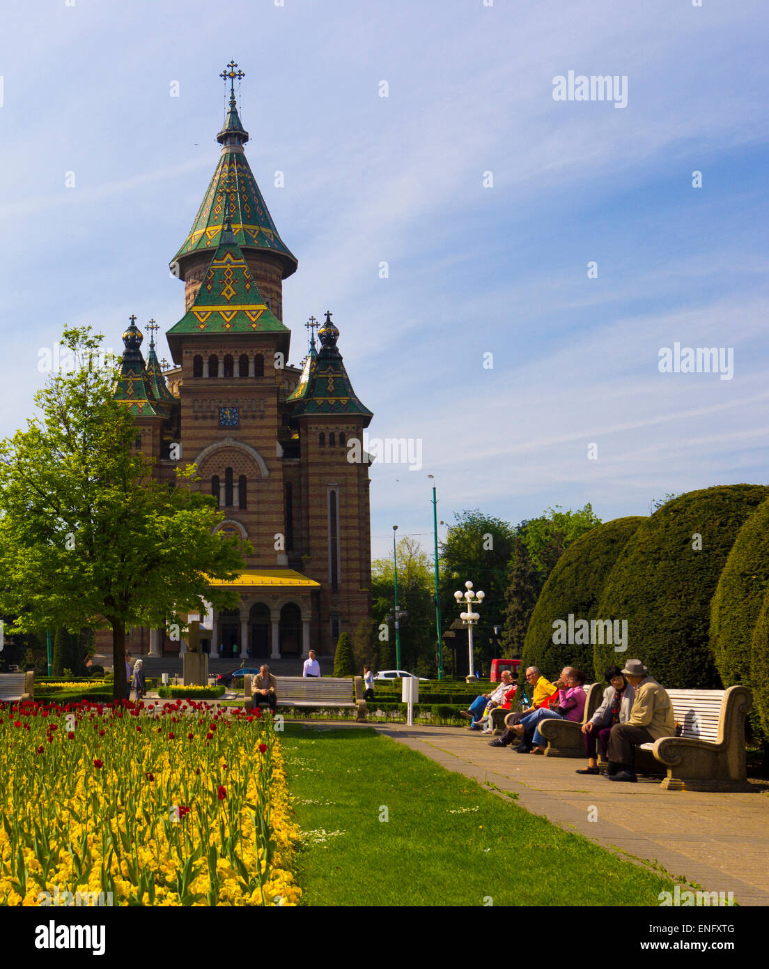 Timisoara, neo-classico, viaggi, visualizzare le persone, chiesa, architettura, all'aperto, esterno, cityscape, neoclassico, square, città, o Foto Stock