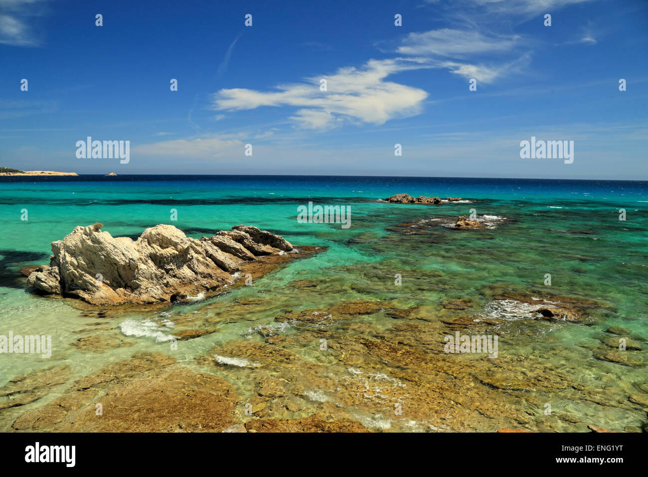 Costa rocciosa di Cala Rajada, Mallorca Foto Stock