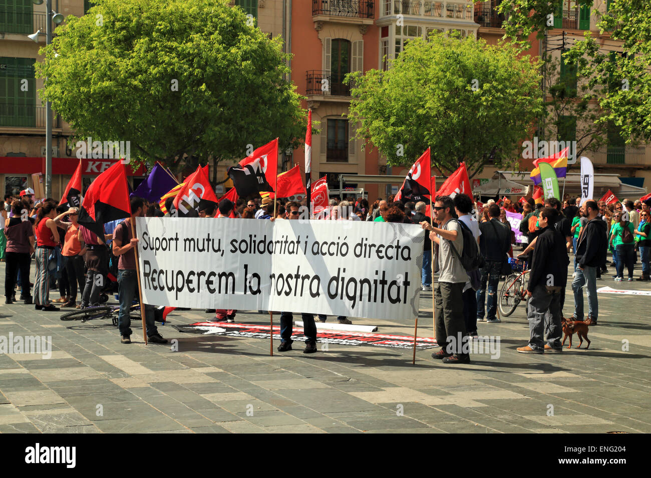 La giornata del lavoro manifestazione in strada il 1 maggio, Palma di Maiorca, SPAGNA Foto Stock