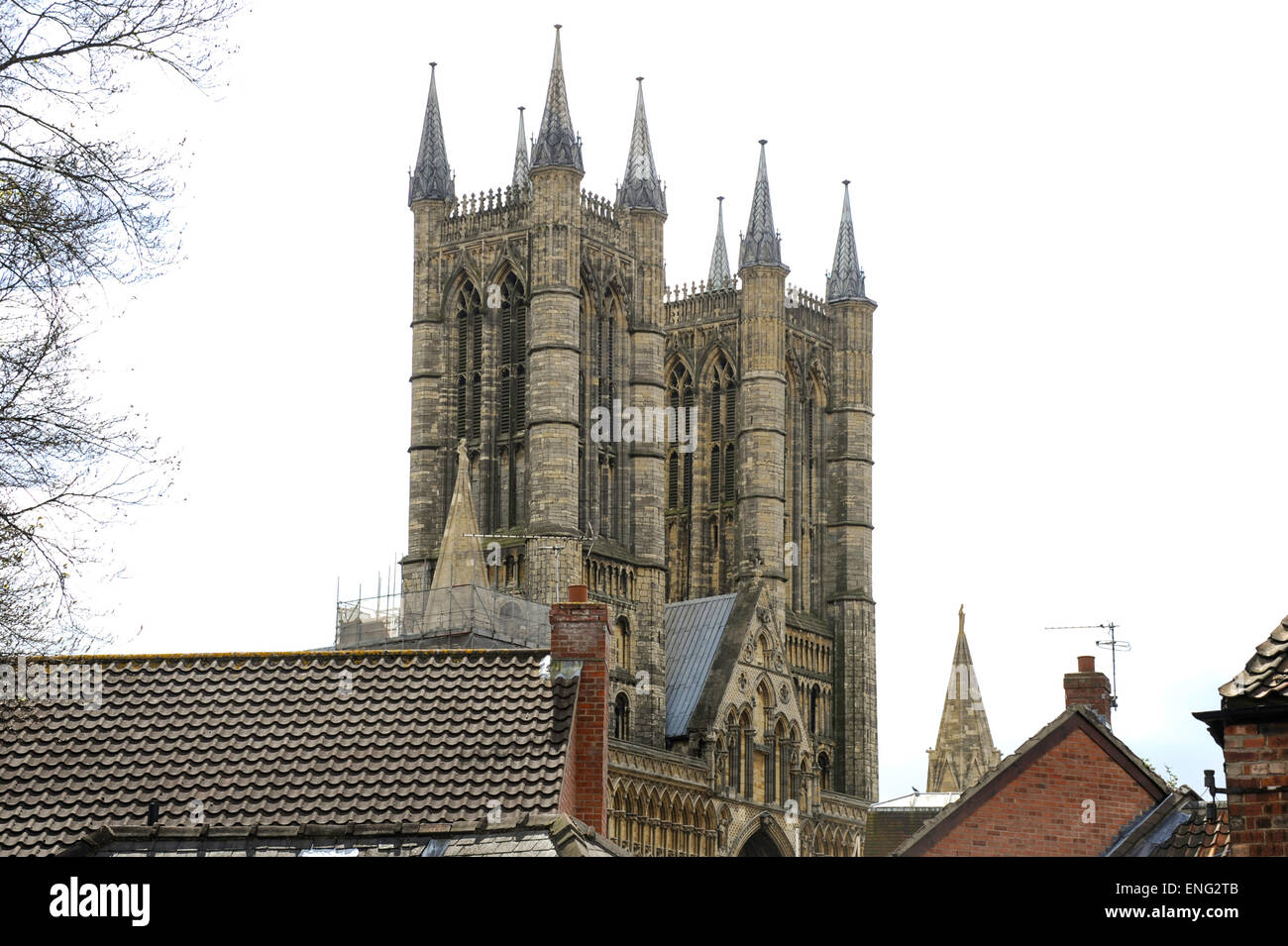 Vista della Cattedrale di Lincoln da Bailgate, Lincoln, Regno Unito Foto Stock