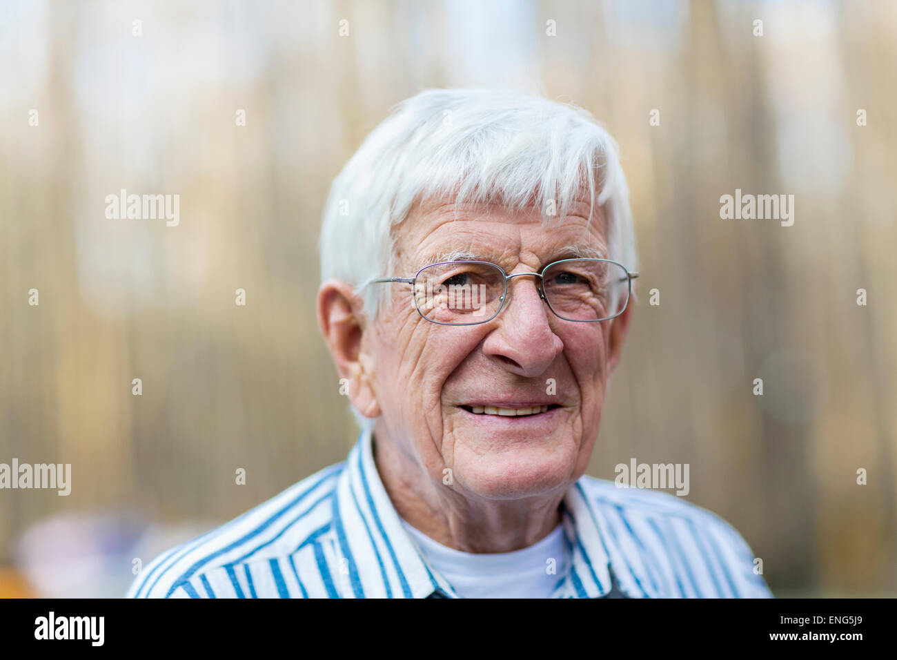 Chiusura del vecchio uomo caucasico sorridente Foto Stock