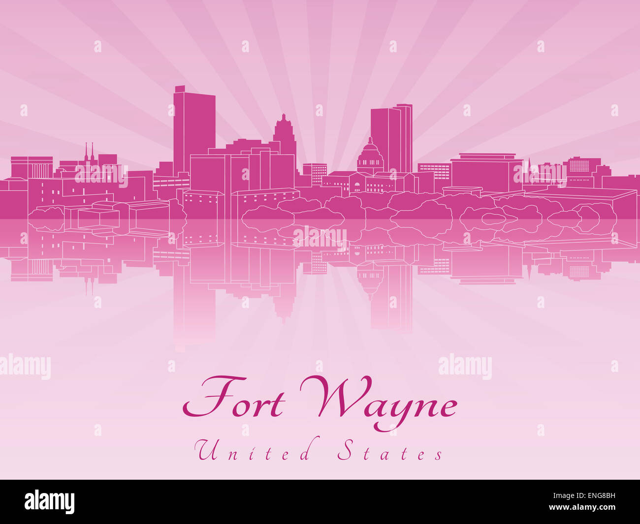 Fort Wayne skyline in viola orchidea radiante Foto Stock