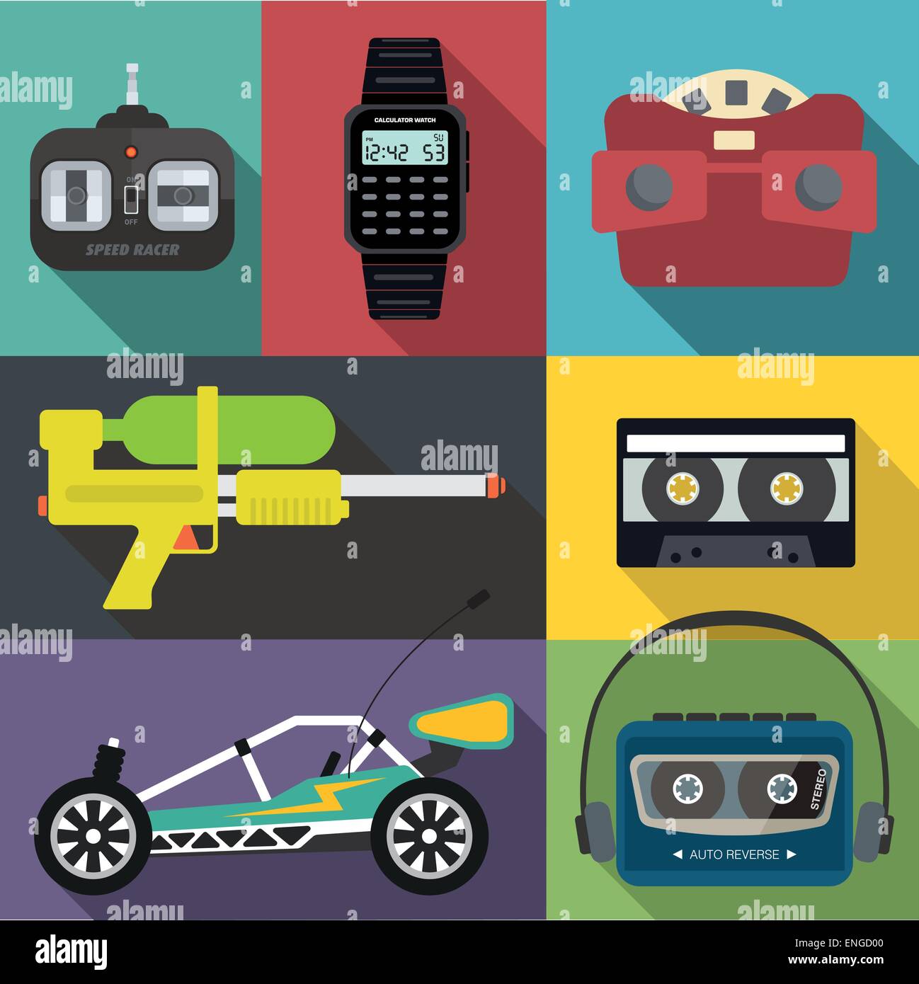 Un set di degli anni ottanta e novanta elementi Illustrazione Vettoriale