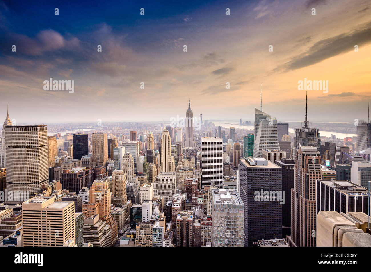 La città di New York, Stati Uniti d'America famoso al di sopra dello skyline di Manhattan. Foto Stock