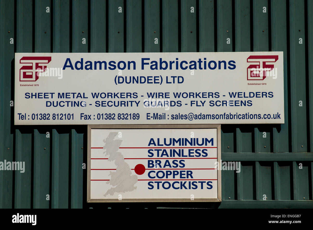 Dal 1870 Adamson fabbricazione sono i fabbricanti di valorizzazione su misura lamiera prodotti a Dundee, Regno Unito Foto Stock