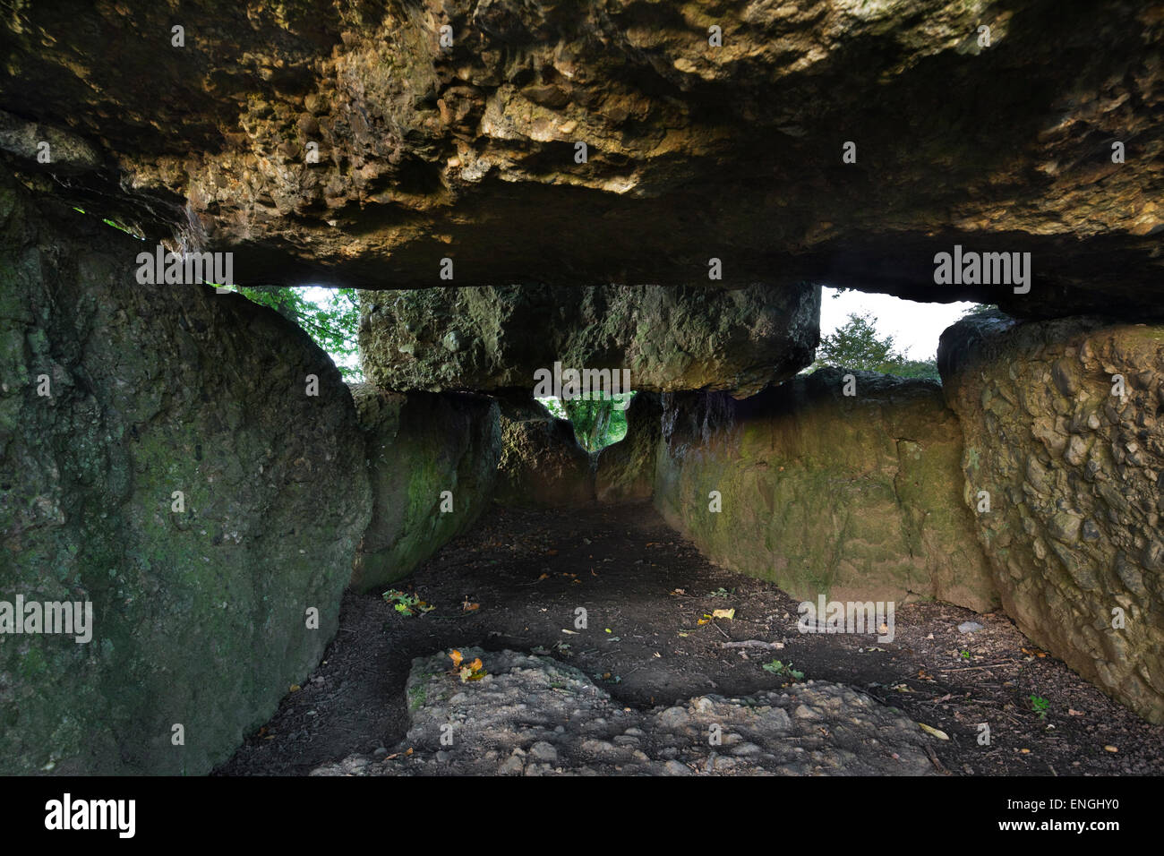 Interno del Grand Dolmen de Wéris, Ardenne belghe, Belgio Foto Stock