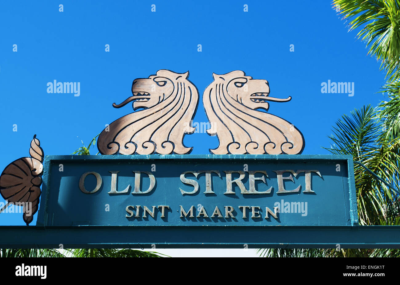 Sint Maarten, Antille olandesi, dei Caraibi: il segno di Old Street, una delle strade principali di Philipsburg, la capitale olandese dell'isola Foto Stock