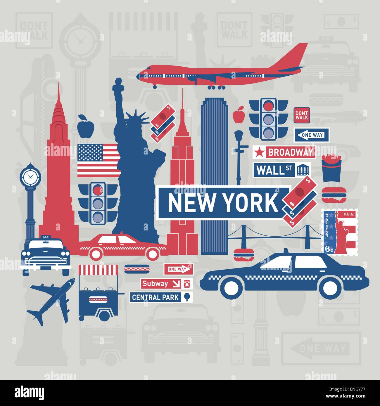 Gli elementi del vettore insieme di new york city Illustrazione Vettoriale