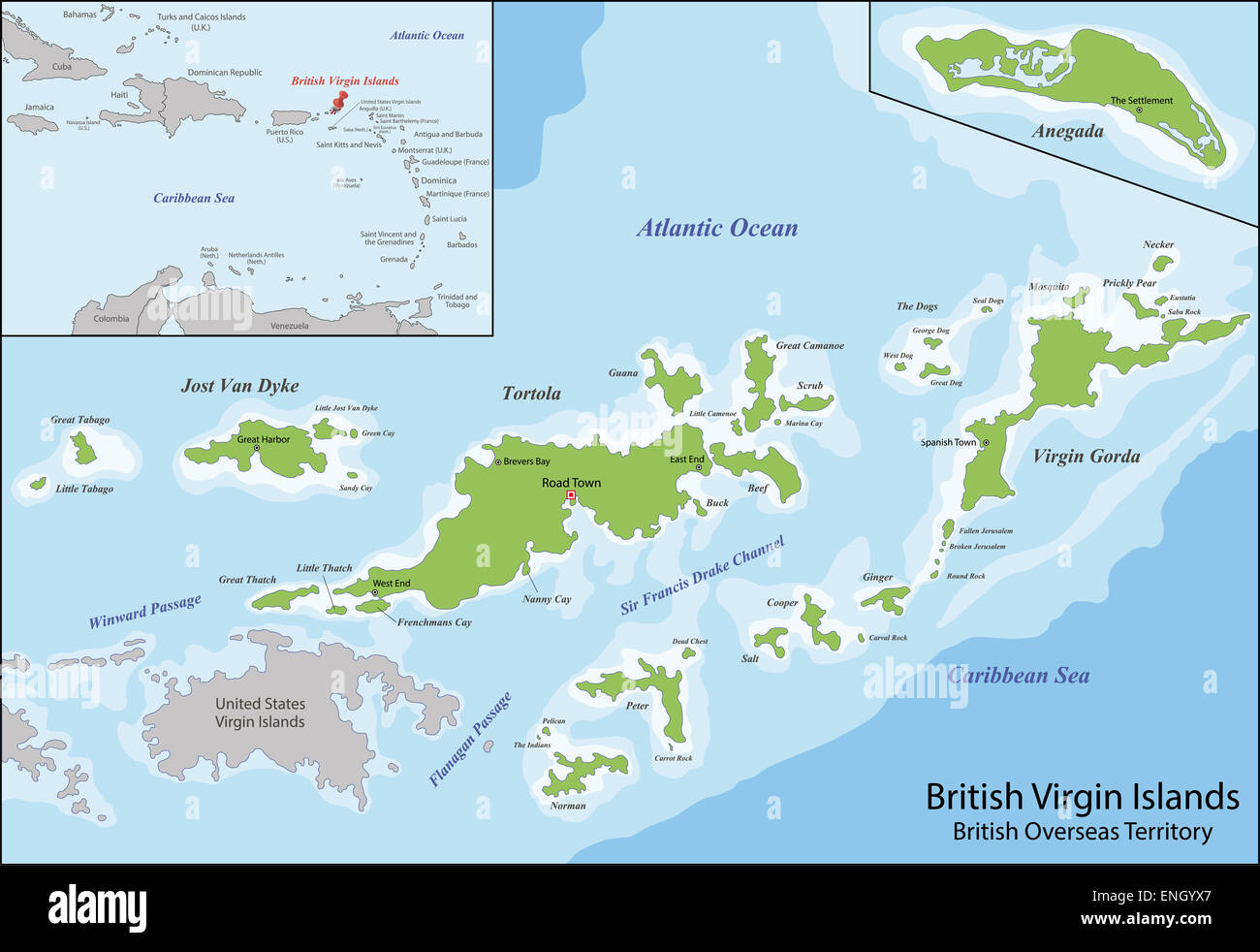 Isole Vergini Britanniche mappa Foto Stock