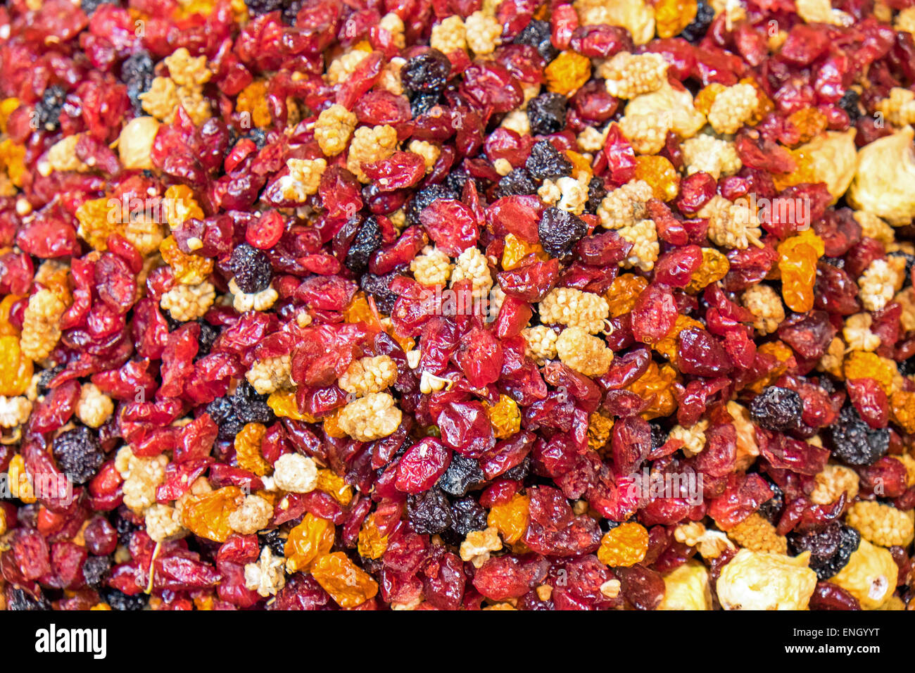 Diversi tipi di secchi frutta morbida visto su un mercato Foto Stock