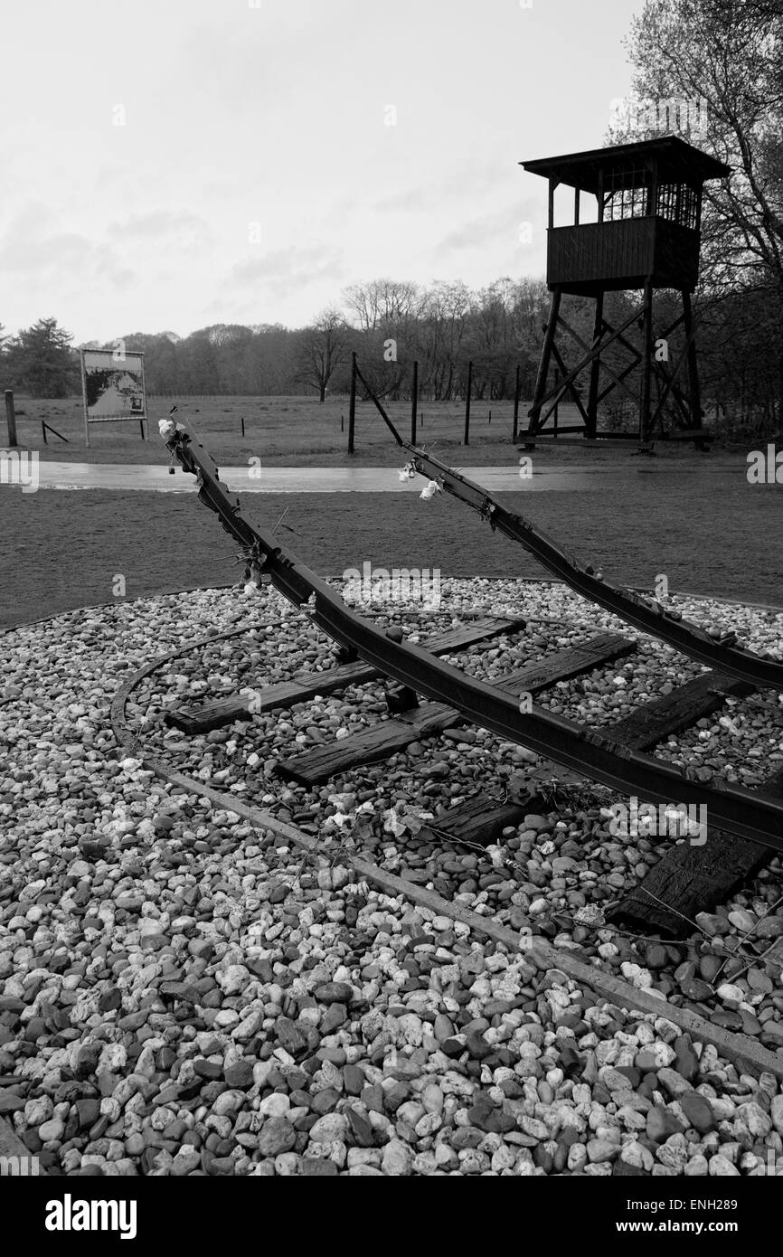 Un monumento a ex transizione nazi-camp Westerbork nei Paesi Bassi. Foto Stock