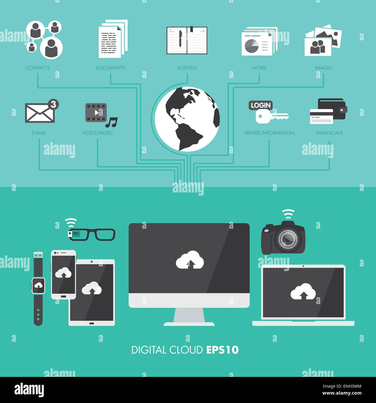 Digital storage cloud immagine vettoriale Illustrazione Vettoriale