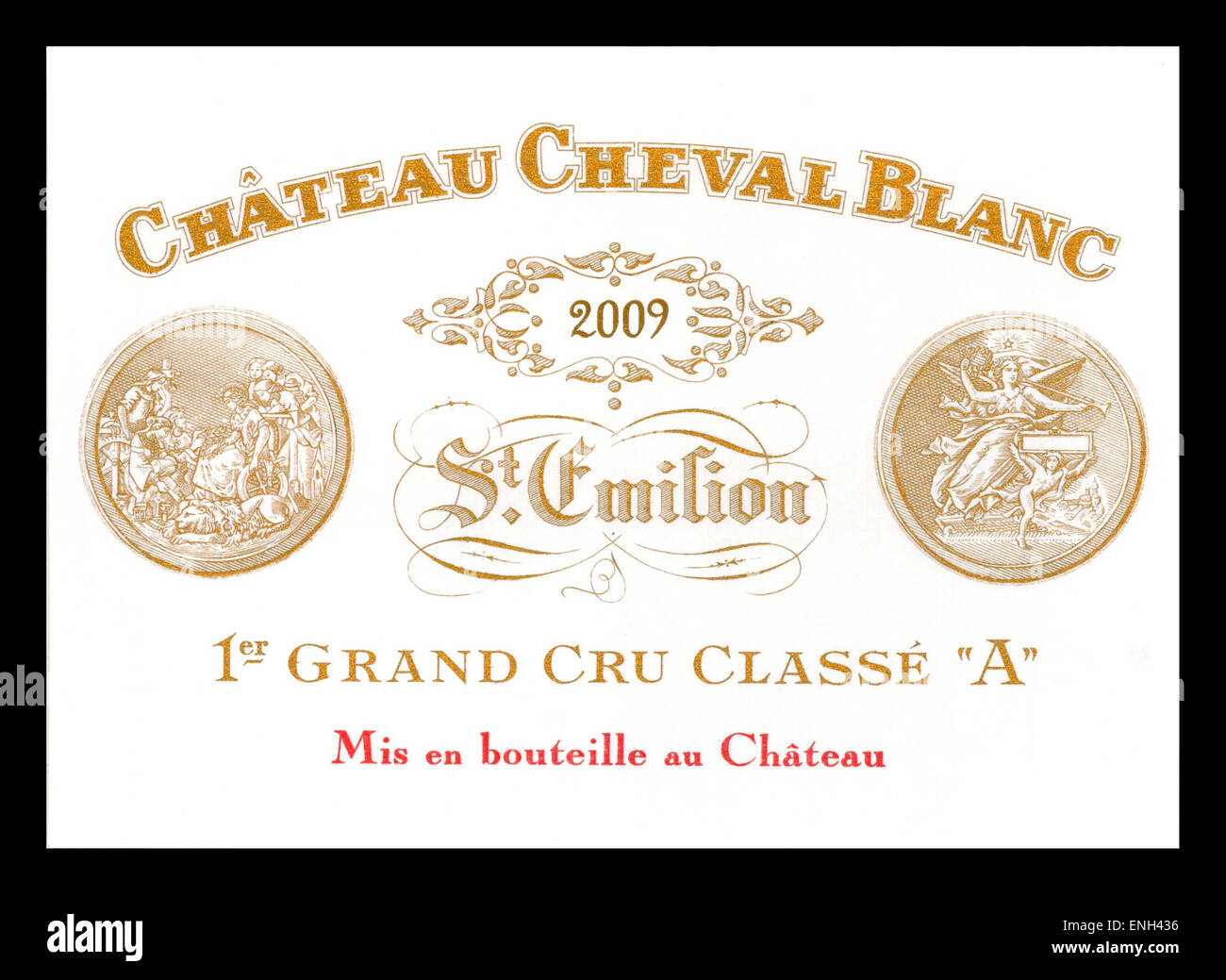 Etichetta del 2009 Chateau Cheval Blanc Premier Grand Cru classe St Emilion vino Bordeaux Francia Foto Stock