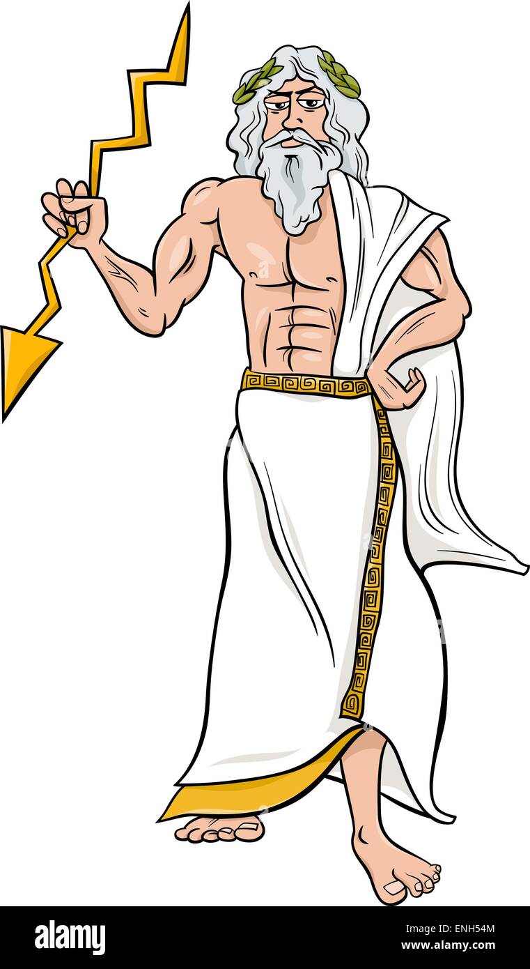 Cartoon illustrazione del mitologico greco dio Zeus Illustrazione Vettoriale