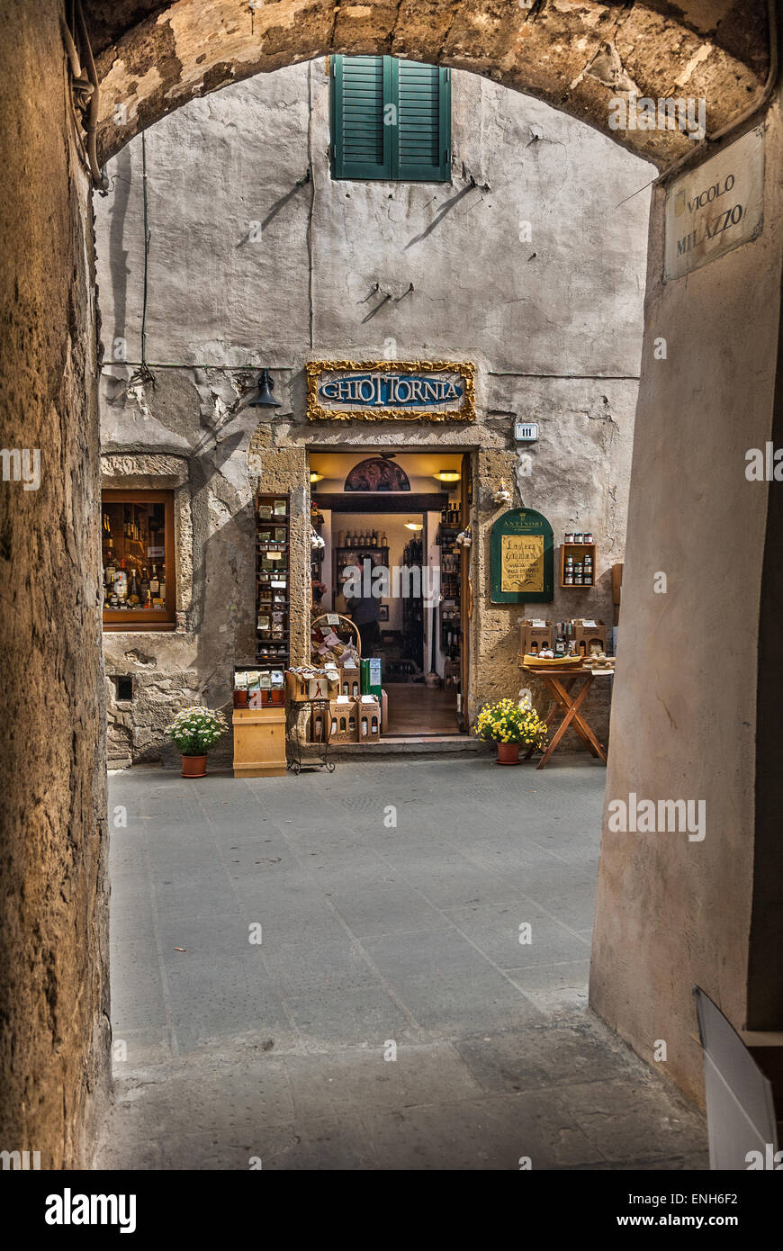 Mercato italiano, Ghiottornia, a Pitigliano, Provincia di Grosseto, Toscana, Italia Foto Stock