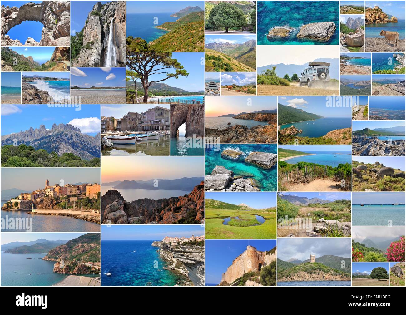 Collage di foto di vari luoghi di Corsica Foto Stock