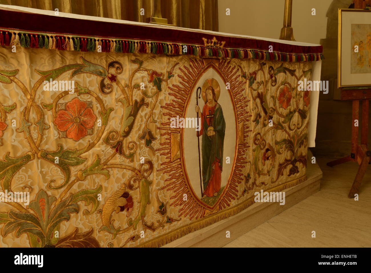 Panno altare filate in oro raffigurante Gesù Foto Stock