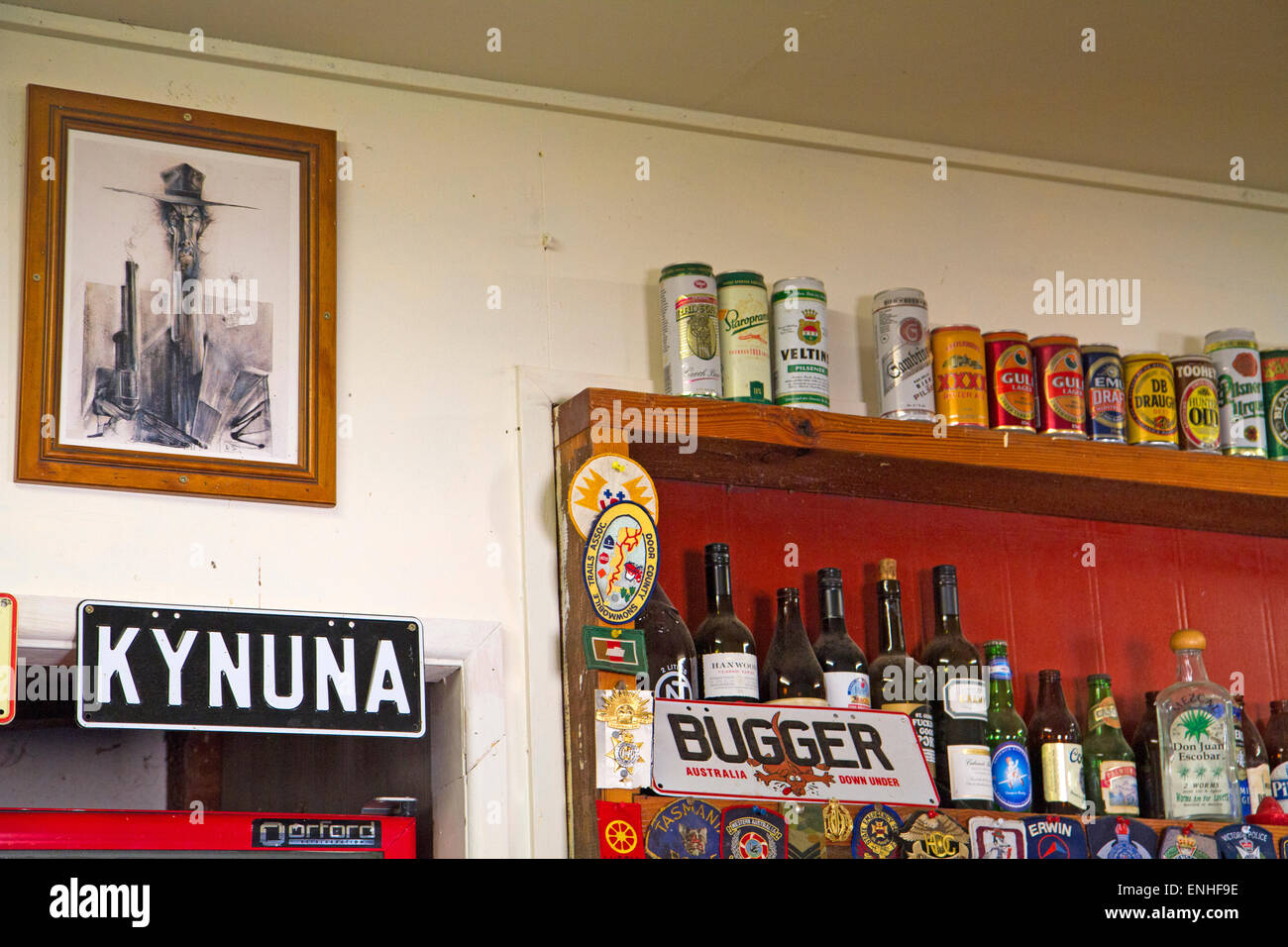 Bar al Blue Heeler Pub in Kynuna, ha detto di essere il pub dove il swagman in Waltzing Matilda ha avuto la sua ultima birra Foto Stock