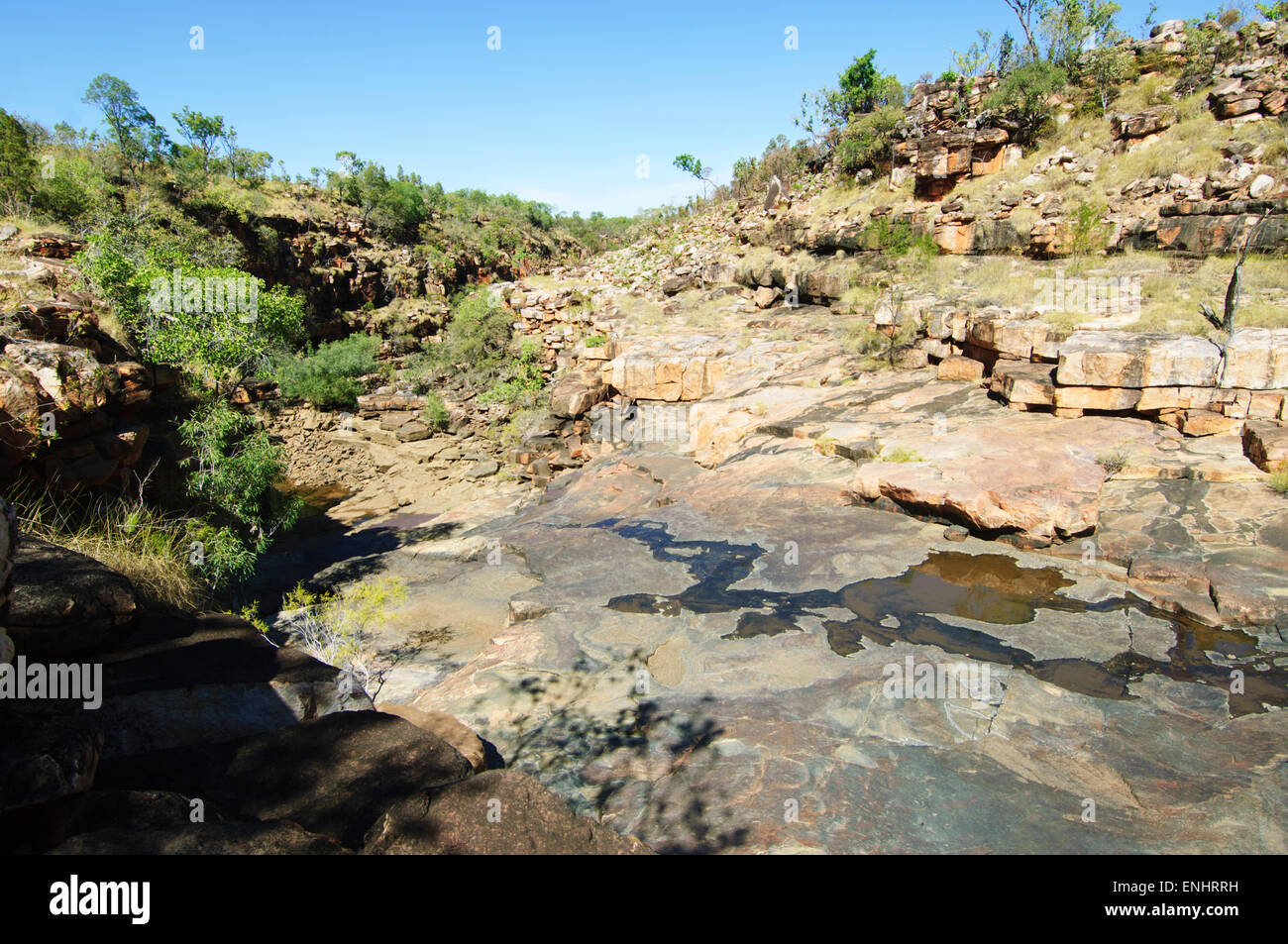 Secco, Creekbed Grevillae Gorge, Charnley stazione di fiume, Kimberley, Australia occidentale Foto Stock