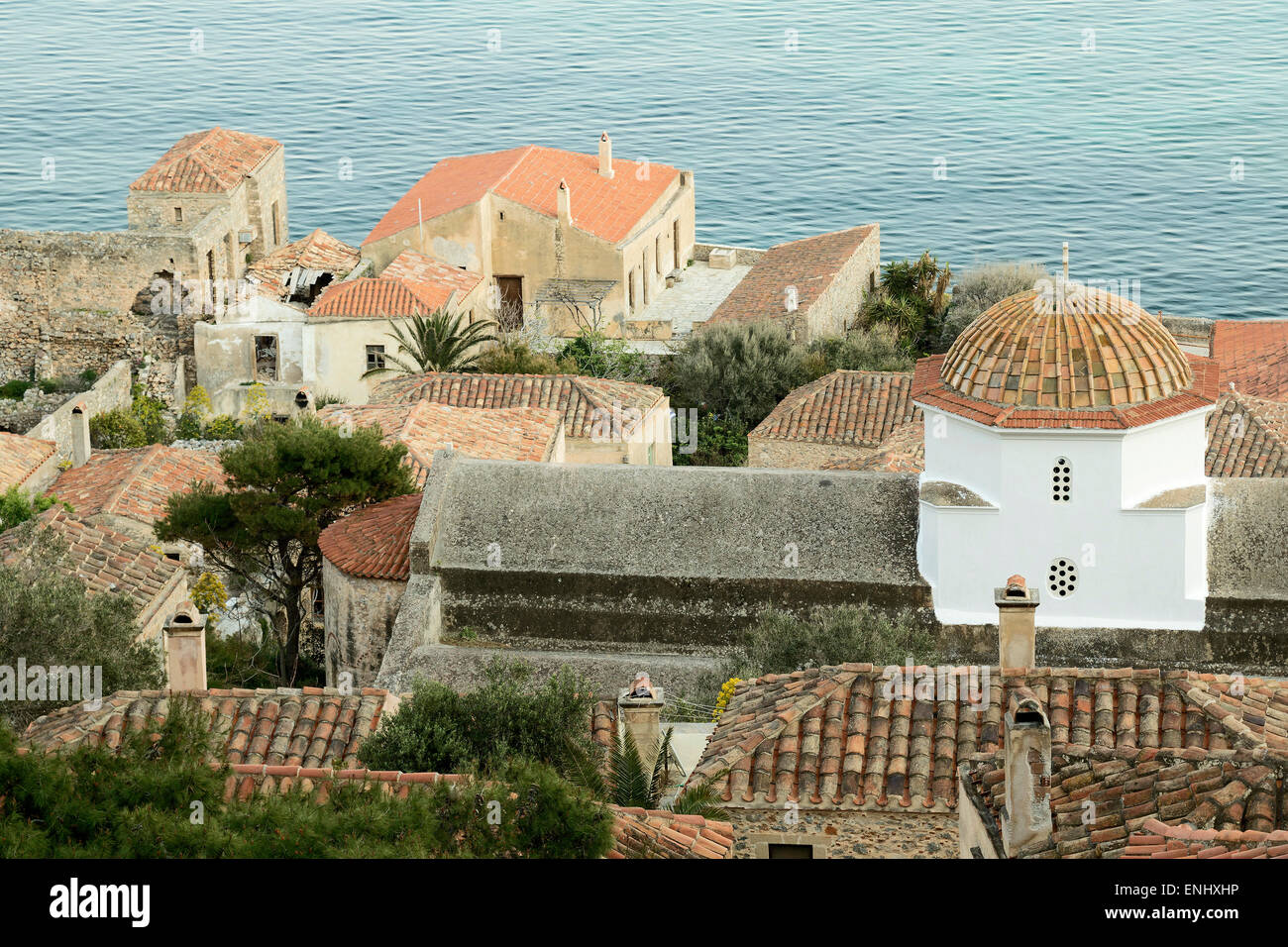 Una parte del castello storico-città di Monemvasia Il sud della Grecia Foto Stock