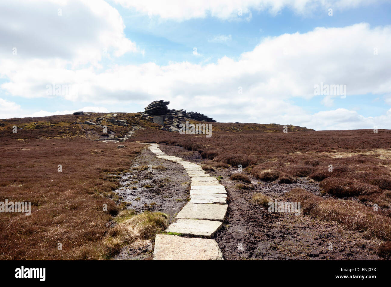 Il sentiero lungo Cartledge Stone Ridge che conduce a bordo Derwent nel Peak District Foto Stock