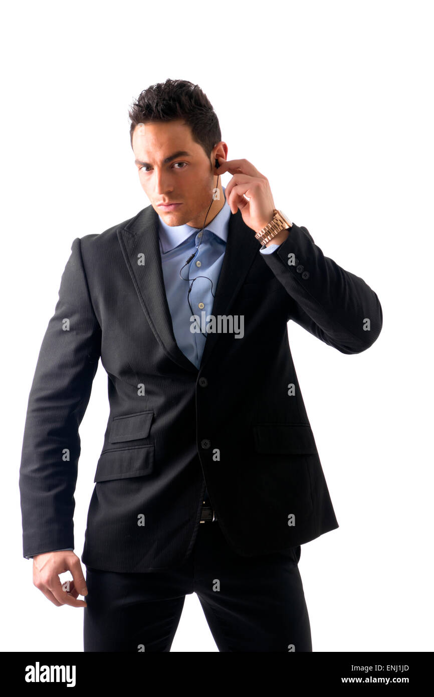 Uomo elegante ressed come guardia del corpo o agente di sicurezza Foto Stock